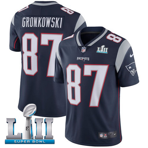 Nike Patriots #87 Rob Gronkowski Navy Blue Team Color Super Bowl LII Youth Stitched NFL Vapor Untouchable Limited Jersey - Click Image to Close